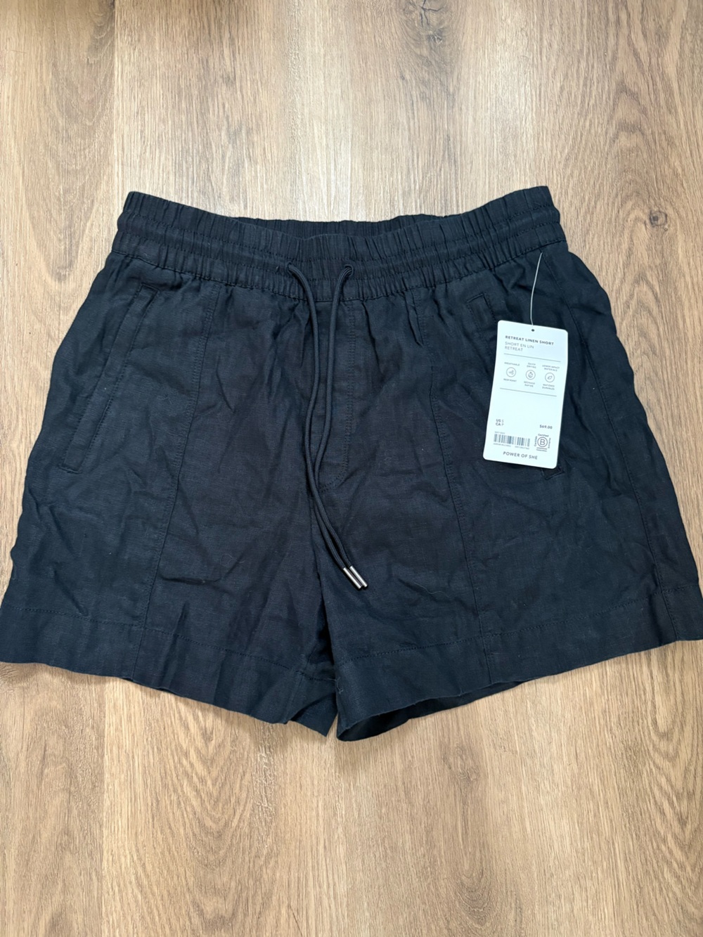Athleta Black Linen Drawstring Shorts NWT Size Small